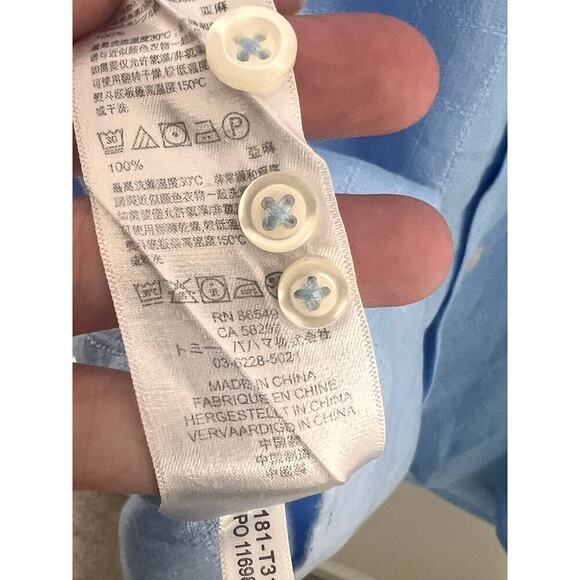 Tommy Bahamas 100% Linen Grid Blue Button Down Shirt Men's Size XL - Picture 7 of 9